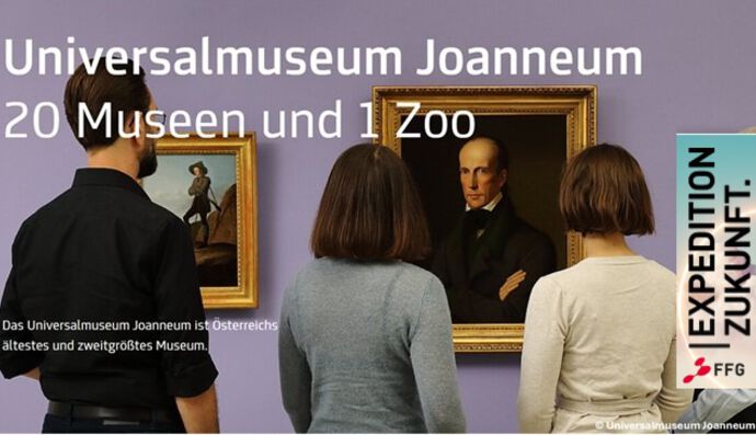 Logo Universalmuseum Joanneum mit FFG Expedition Zukunft Sticker